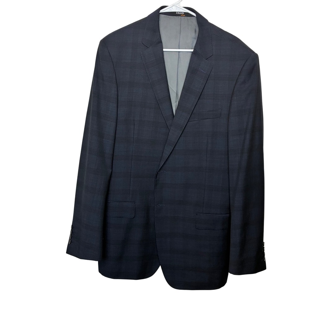 Tiglio Luxe Sport Coat Mens 46L Navy Blue Plaid Wool Lanificio Di Biella Italy